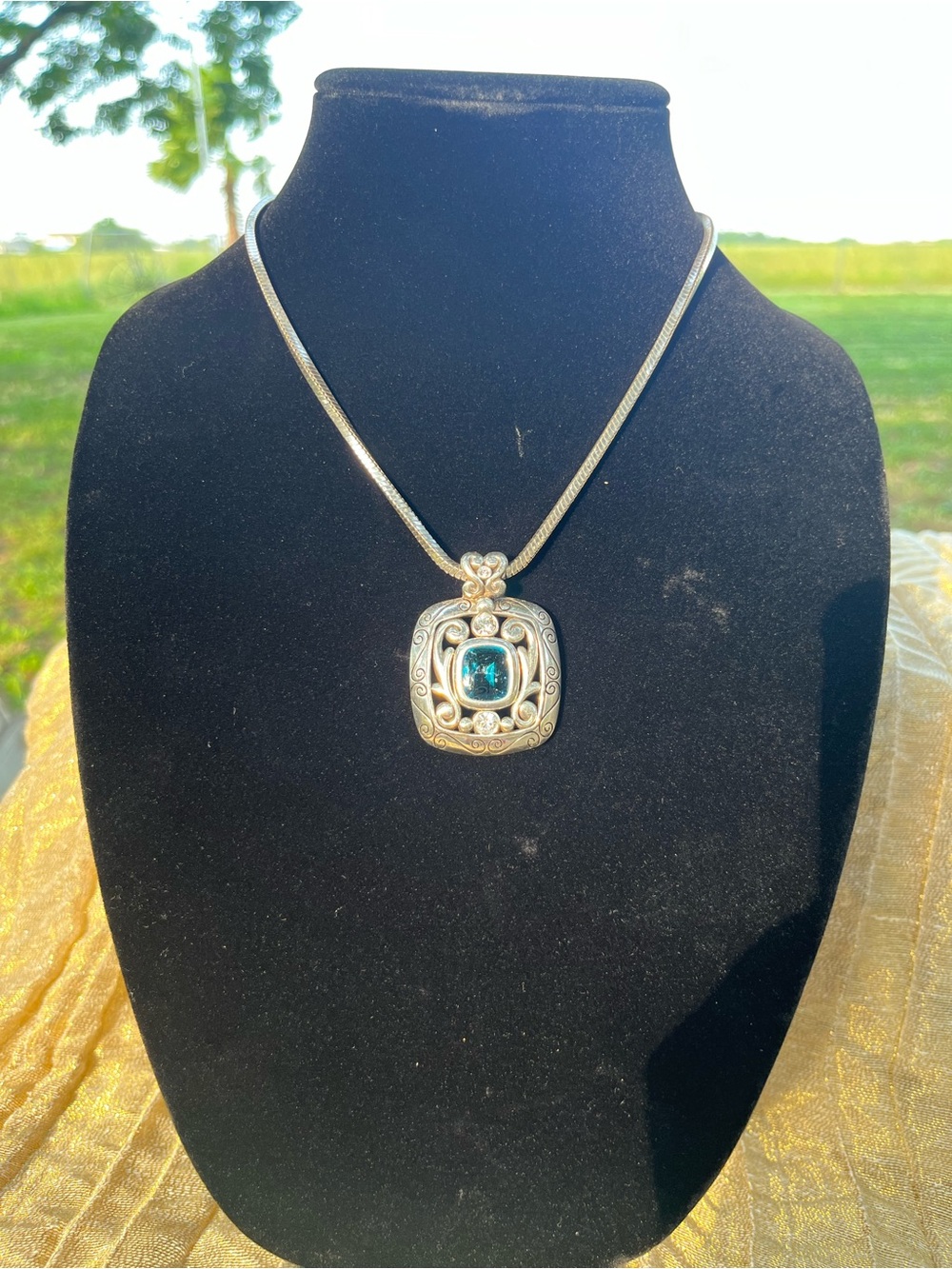 Brighton Silver Pendant Necklace with Teal Center Stone